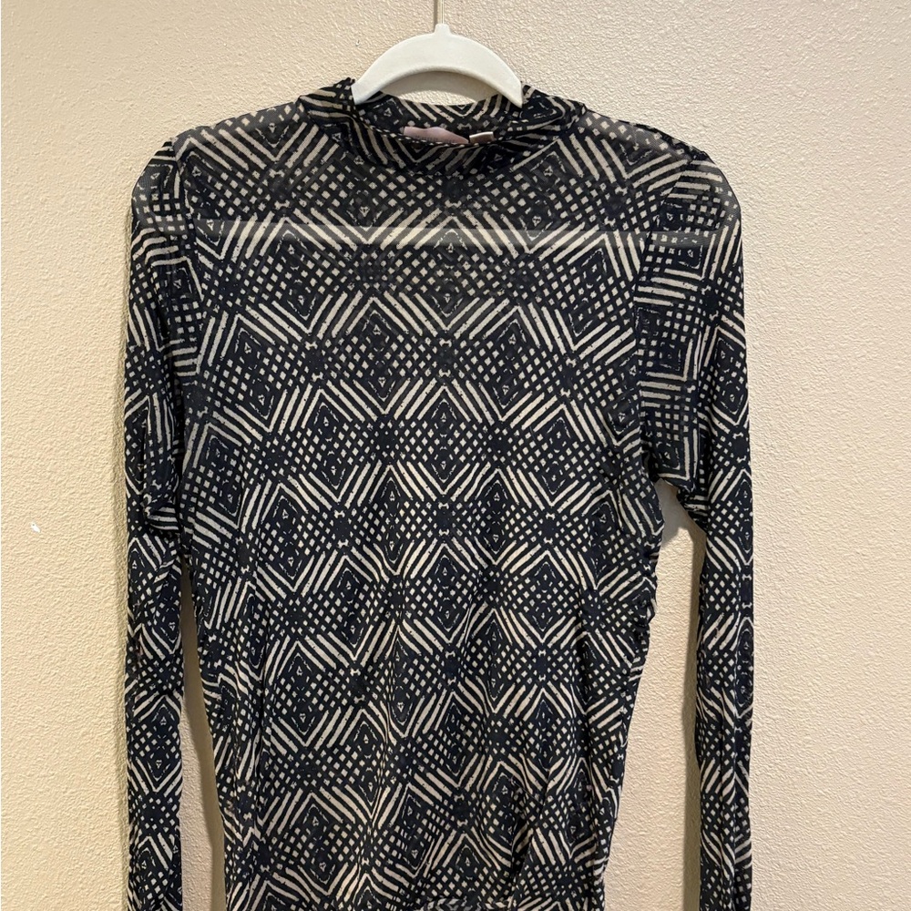 Geometric Patterned Black and Cream Sheer Long sleeve